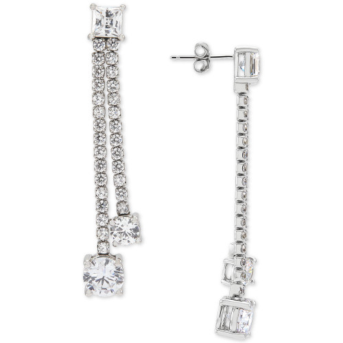 Cubic Zirconia Double Drop Earrings in Sterling Silver