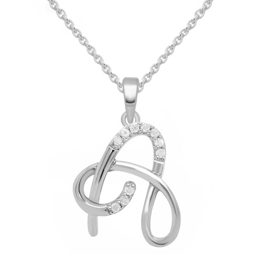 Diamond Fancy Initial 18" Pendant Necklace (1/10 ct. t.w.) in Sterling Silver
