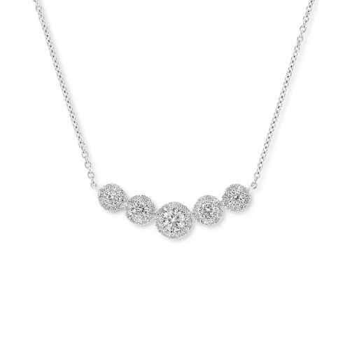 Diamond Halo Graduated Statement Necklace (1/2 ct. t.w.) in 14k White Gold, 16" + 2" extender