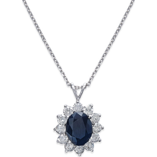 Sapphire (2-1/5 ct. t.w.) and Diamond (1 ct. t.w.) Necklace in 14k White Gold