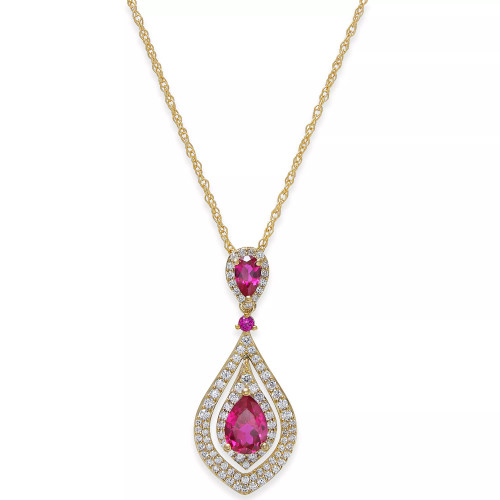 Sapphire (1-1/4 ct. t.w.) and Diamond (1/2 ct. t.w.) Pendant Necklace in 14k Gold (Also available in Ruby and Emerald)