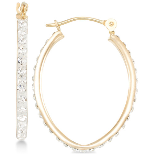 Crystal Pavé Tapered Hoop Earring in 10k Gold