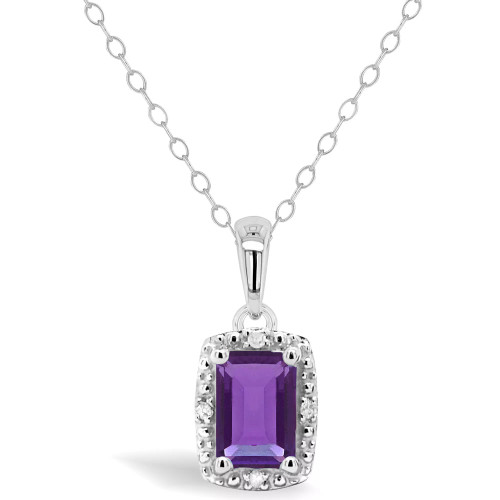 Gemstone and Diamond Accent Pendant Necklace in Sterling Silver