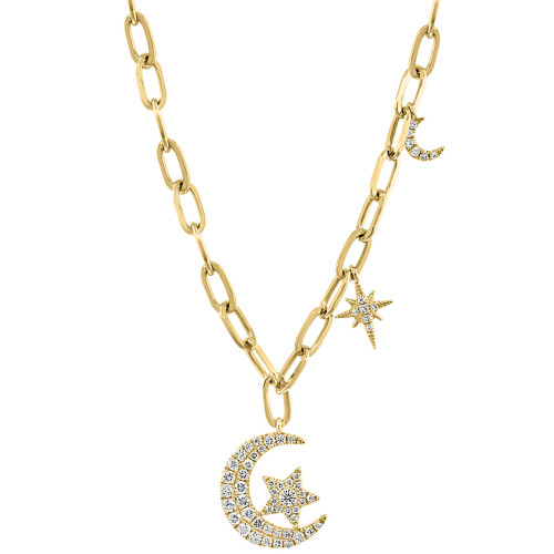 EFFY® Diamond Star and Moon Charm 18" Pendant Necklace (1/3 ct. t.w.) in 14k Gold