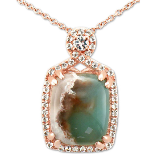 Peacock Aquaprase (12 x 10mm) & Vanilla Topaz (1/4 ct. t.w.) 18" Pendant Necklace in 14k Rose Gold