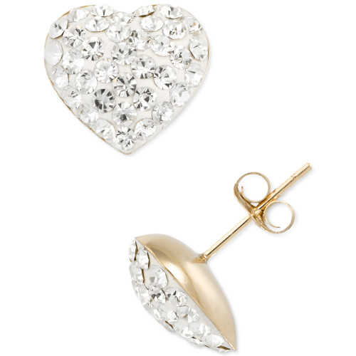 Crystal Pavé Heart Stud Earrings in 10k Gold