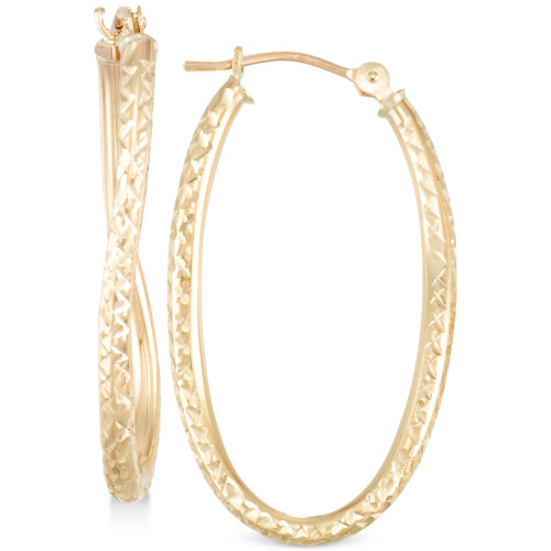 Textured Twisted Oval Hoop Earrings in 10k Gold