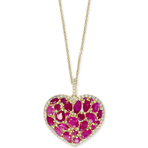 EFFY® Ruby (4-3/4 ct. t.w.) & Diamond (1/3 ct. t.w.) Heart 18" Pendant Necklace in 14k Gold