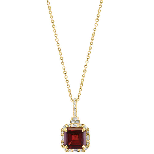 EFFY® Garnet (2-1/2 ct. t.w.) & Diamond (1/6 ct. t.w.) Halo 18" Pendant Necklace in 14k Gold