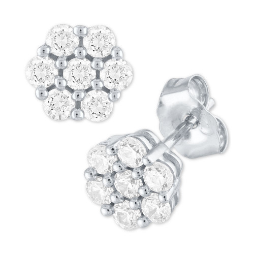 Diamond Cluster Stud Earrings (1/2 ct. t.w.) in Sterling Silver