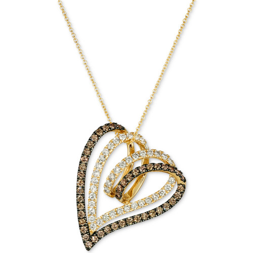 Chocolate Diamond (3/4 ct. t.w.) & Nude Diamond (3/4 ct. t.w.) Double Heart Pendant Necklace in 14k Gold, 18" + 2" extender