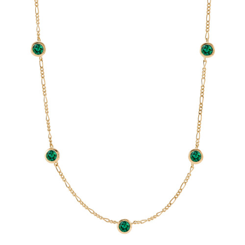 Lab-Created Emerald Station Figaro Collar Necklace (1-1/5 ct. t.w.) in 14k Gold-Plated Sterling Silver, 16" + 2" extender