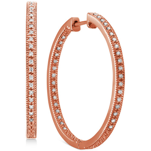 Diamond Medium Milgrain In & Out Hoop Earrings (1/4 ct. t.w.)in 14k Rose Gold-Plated Sterling Silver, 1.1"