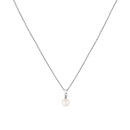 EFFY® Cultured Freshwater Pearl (7mm) & Diamond (1/20 ct. t.w.) 18" Pendant Necklace in Sterling Silver