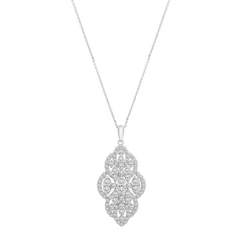 Diamond Filigree Cluster 18" Pendant Necklace (1-1/2 ct. t.w.) in 14k White Gold, Created for Macy's