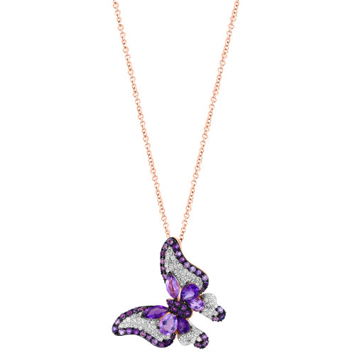 EFFY® Amethyst (1-3/4 ct. t.w.) & Diamond (1/3 ct. t.w.) Butterfly 18" Pendant Necklace in 14k Rose Gold