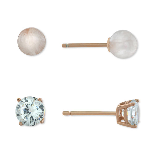 2-Pc. Cubic Zirconia & Rose Quartz Stud Earrings in Rose Gold-Plated Sterling Silver, Created for Macy's