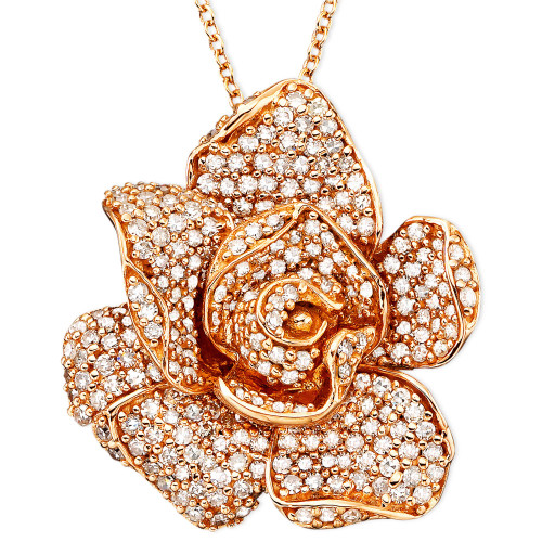 Pavé Rose by EFFY® Diamond Flower Pendant Necklace in 14k Rose Gold (1 1/3 ct. t.w.)