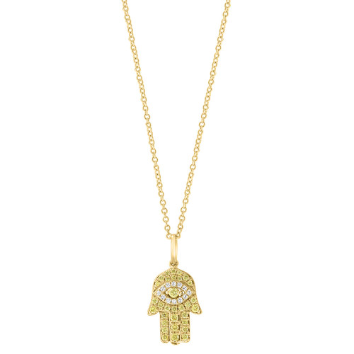 EFFY® Yellow Diamond (1/4 ct. t.w.) & White Diamond (1/20 ct. t.w.) Hamsa Hand 18" Pendant Necklace in 14k Gold