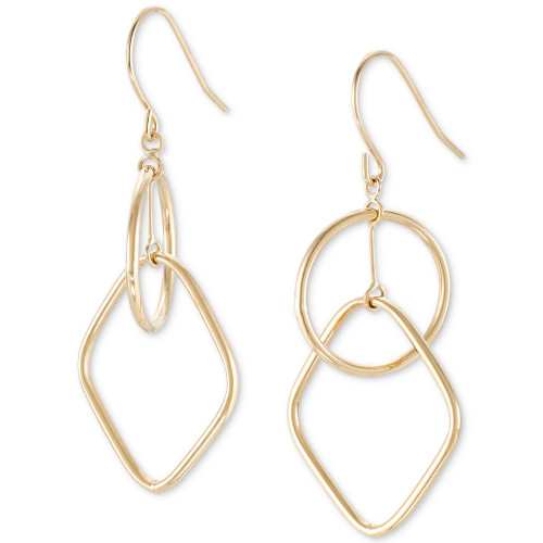 Polished Interlocking Geometric Drop Earrings in 14k Gold