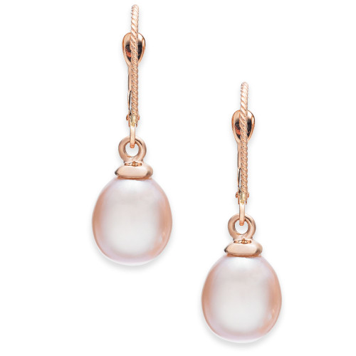 Pink Cultured Freshwater Pearl (8-1/2mm) Drop Earrings in 14k Rose Gold