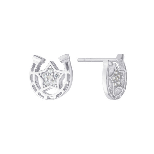 Cubic Zirconia (0.02 ct.t.w) Horseshoe Stud Earrings in Sterling Silver