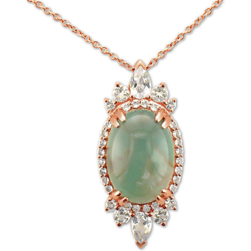 Peacock Aquaprase (14 x 10mm) & Vanilla Topaz (1 ct. t.w.) 18" Pendant Necklace in 14k Rose Gold
