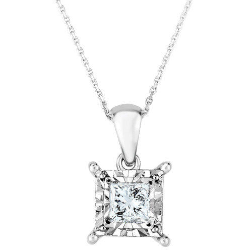 Diamond Princess Solitaire Plus 18" Pendant Necklace (3/4 ct. t.w.) in 14k White Gold