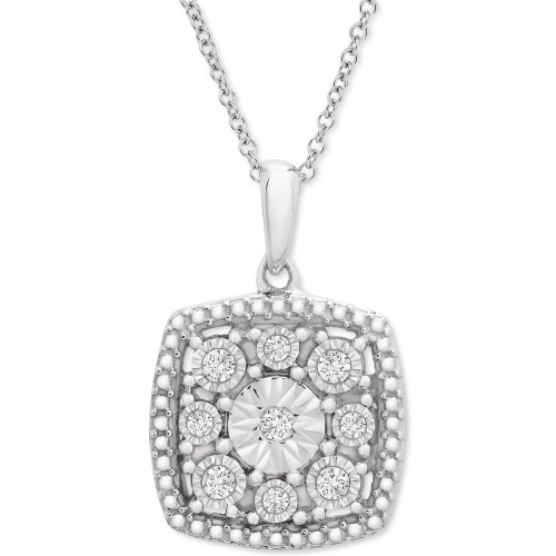 Diamond Cushion Cluster 18" Pendant Necklace (1/10 ct. t.w.) in Sterling Silver