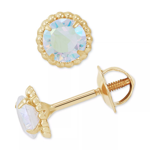 Children's Cubic Zirconia Beaded Frame Stud Earrings in 14k Gold