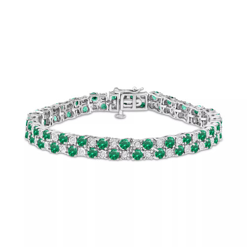 Sapphire (10 ct. t.w.) & Diamond (1 ct. t.w.) Double Row Bracelet in Sterling Silver (Also in Emerald & Ruby)