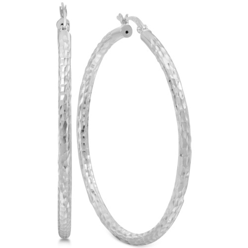 Thin Textured Hoop Earrings in Sterling Silver