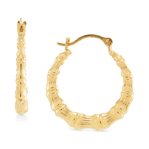 Textured Bamboo-Look Small Hoop Earrings in 10k Gold, 5/8"