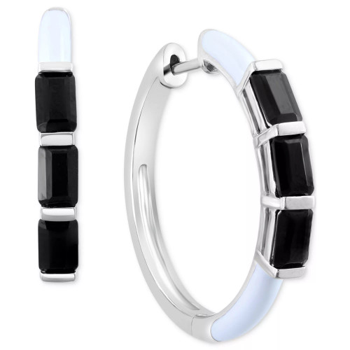 EFFY® Blue Topaz (1-7/8 ct. t.w.) & Blue Enamel Small Hoop Earrings in Sterling Silver, 0.95" (Also available in 	Black Spinel, Citrine and Amethyst)