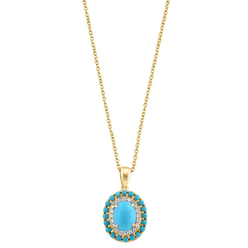 EFFY® Turquoise & Diamond (1/5 ct. t.w.) Halo 18" Pendant Necklace in 14k Gold