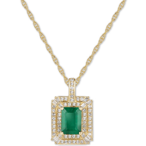 Emerald (9/10 ct. t.w.) & Diamond (1/3 ct. t.w.) 18" Pendant Necklace in 14k White Gold
