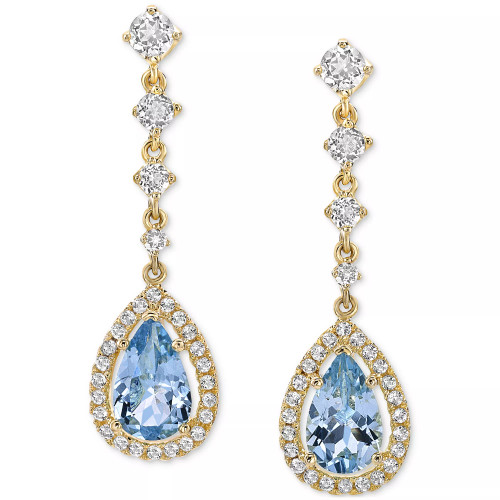 Aquamarine (2 ct. t.w.) & White Topaz (3/4 ct. t.w.) Halo Drop Earrings in Gold-Plated Sterling Silver (Also in Tanzanite & Sapphire)