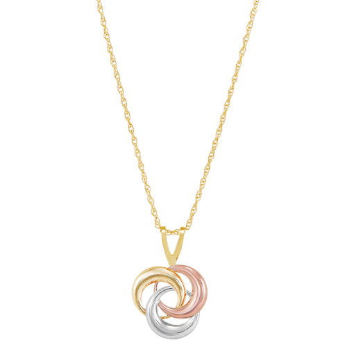 Tricolor Love Knot 18" Pendant Necklace in 10k Yellow, White & Rose Gold