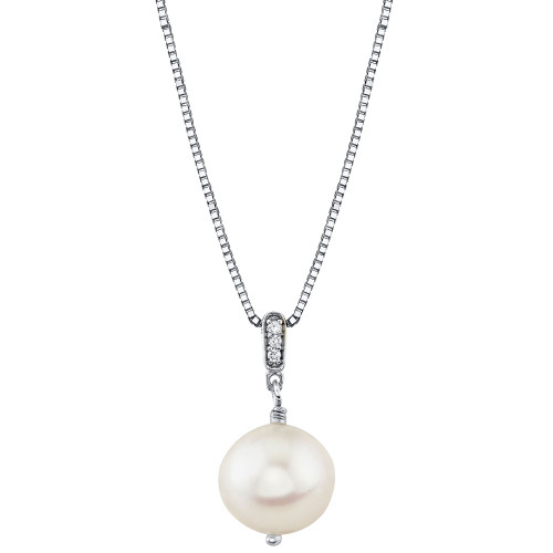 Cultured Freshwater Pearl (9mm) & Diamond Accent 18" Pendant Necklace in Sterling Silver