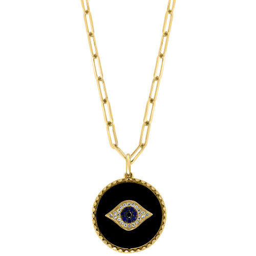 EFFY® Onyx, Sapphire (1/20 ct. t.w.) & Diamond (1/10 ct. t.w.) Evil Eye 18" Pendant Necklace in 14k Gold