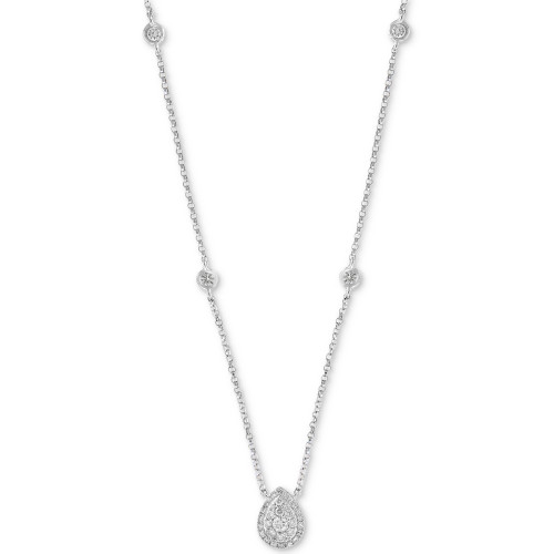 Diamond Bezel & Teardrop Cluster 18" Pendant Necklace (1/3 ct. t.w.) in 14k White Gold