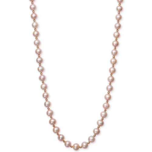 Pink Cultured Freshwater Pearl (7-1/2mm) and Gold Bead Collar Necklace in 14k Rose Gold