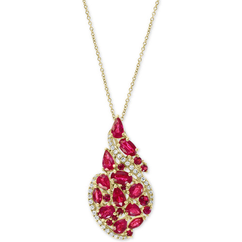 EFFY® Ruby (3-1/4 ct. t.w.) & Diamond (1/6 ct. t.w.) Swirl 18" Pendant Necklace in 14k Gold