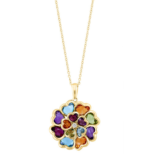 EFFY® Multi-Gemstone (9-1/6 ct. t.w.) & Diamond Accent Heart Cluster 18" Pendant Necklace in 14k Gold