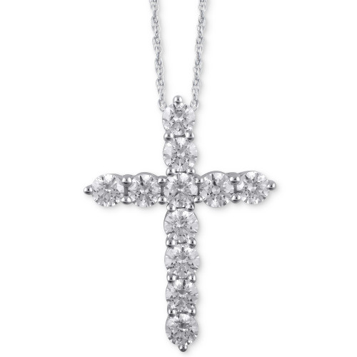 Diamond Cross 18" Pendant Necklace (3 ct. t.w.) in 14k White Gold