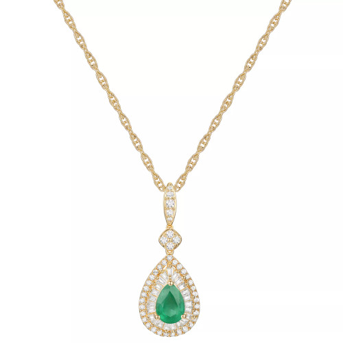Emerald (5/8 ct. t.w.) & Diamond (1/3 ct. t.w.) Teardrop Halo 18" Pendant Necklace in 14k Gold (Also in Ruby & Sapphire)