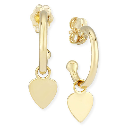 Dangle Heart Hoop Earrings in 14k Gold