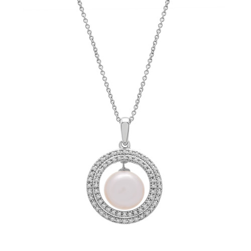 Cultured Freshwater Pearl (8mm) & Diamond (1/10 ct. tw.) Halo Pendant in Sterling Silver