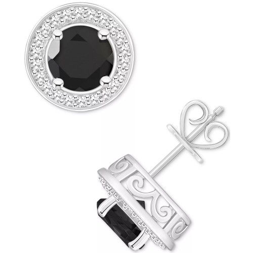 Cultured Freshwater Pearl & Diamond (1/5 ct. t.w.) Halo Stud Earrings in Sterling Silver (Also in Onyx, Turquoise, & Labradorite)