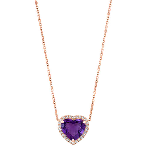 EFFY® Amethyst (3-5/8 ct. t.w.) & Diamond (1/4 ct. t.w.) Heart 18" Pendant Necklace in 14k Rose Gold